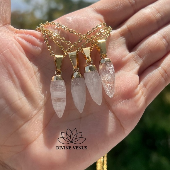 Clear Quartz Gold Plated Stainless Steel Necklace - Handmade With Love 💕 - Picture 4 of 6